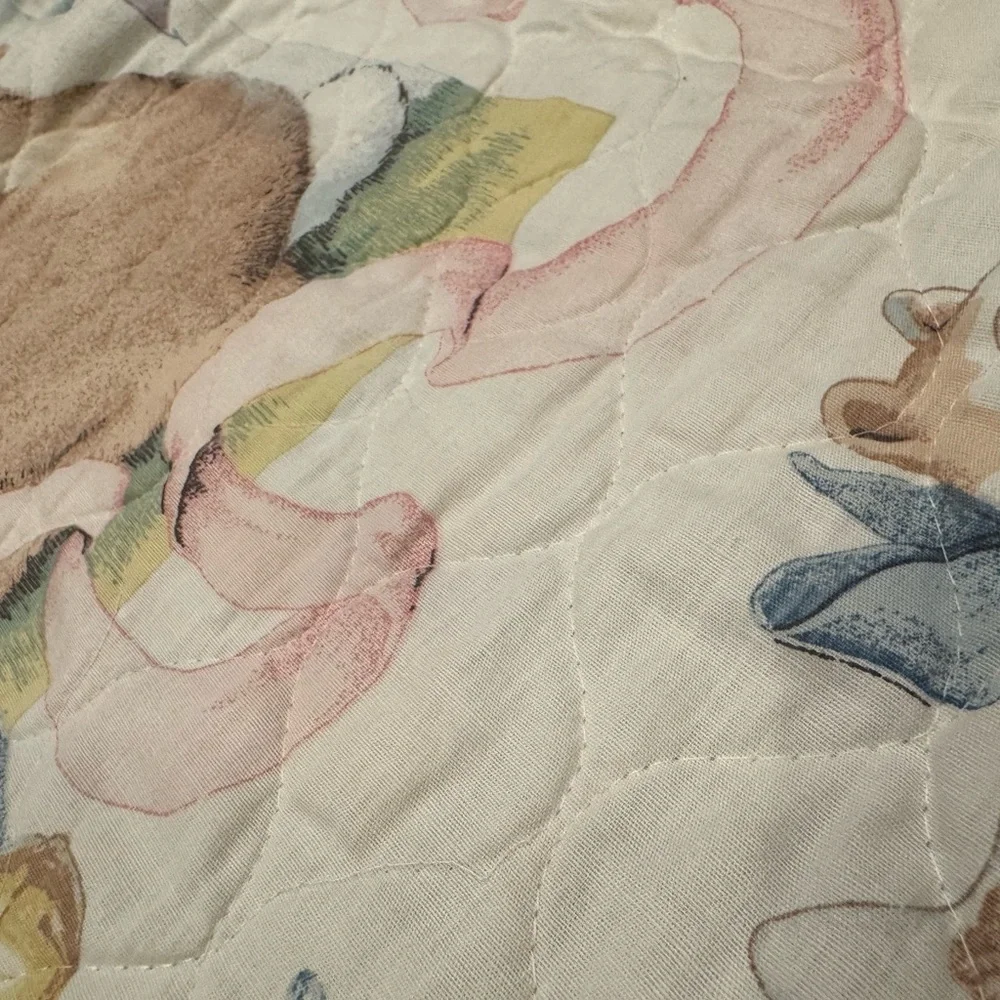 Vintage Daisy Kingdom Bunny Rabbit Nursery Crib Quilt Blanket Eyelet Lace Trim